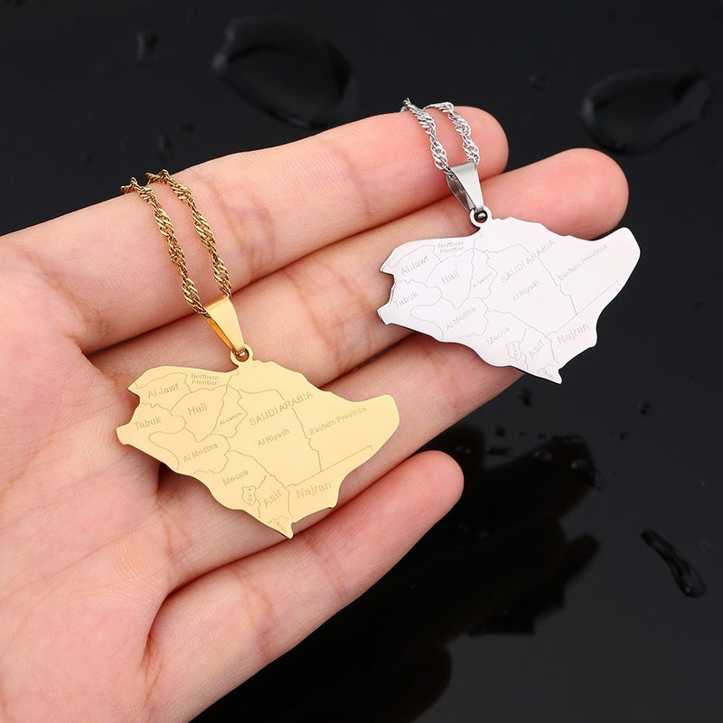WU Saudi Arabia Map City Chain Pendant Necklace Stainless Steel Unisex Jewelry - Image 1