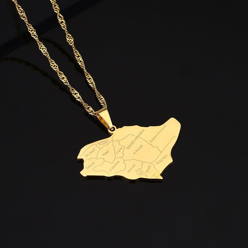 WU Saudi Arabia Map City Chain Pendant Necklace Stainless Steel Unisex Jewelry - Image 4