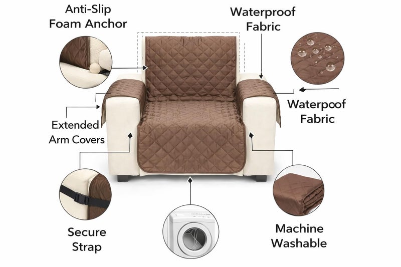 Recliner Slipcover Non Slip Furniture Protector Washable Chair Cover for Living Room Recliners, Easy Fit Armchair Cover, SB-279 - Image 2