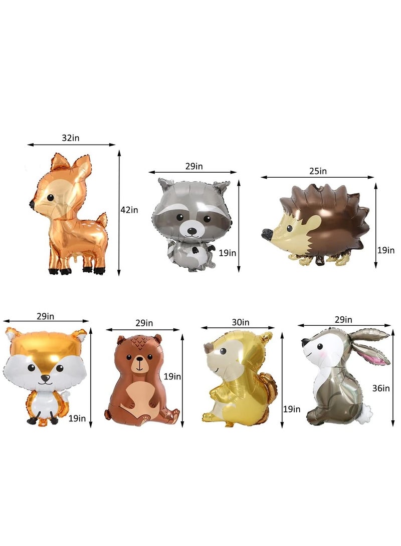 7-piece set of cartoon balloon toys featuring jungle animals, including foxes, squirrels, deer, hedgehogs, bears, and rabbits, aluminum foil balloons, birthday party decorations, anniversary toys, and home anniversary party decorations - Image 3