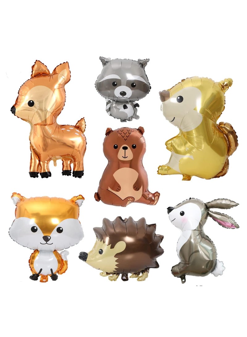 7-piece set of cartoon balloon toys featuring jungle animals, including foxes, squirrels, deer, hedgehogs, bears, and rabbits, aluminum foil balloons, birthday party decorations, anniversary toys, and home anniversary party decorations - Image 1