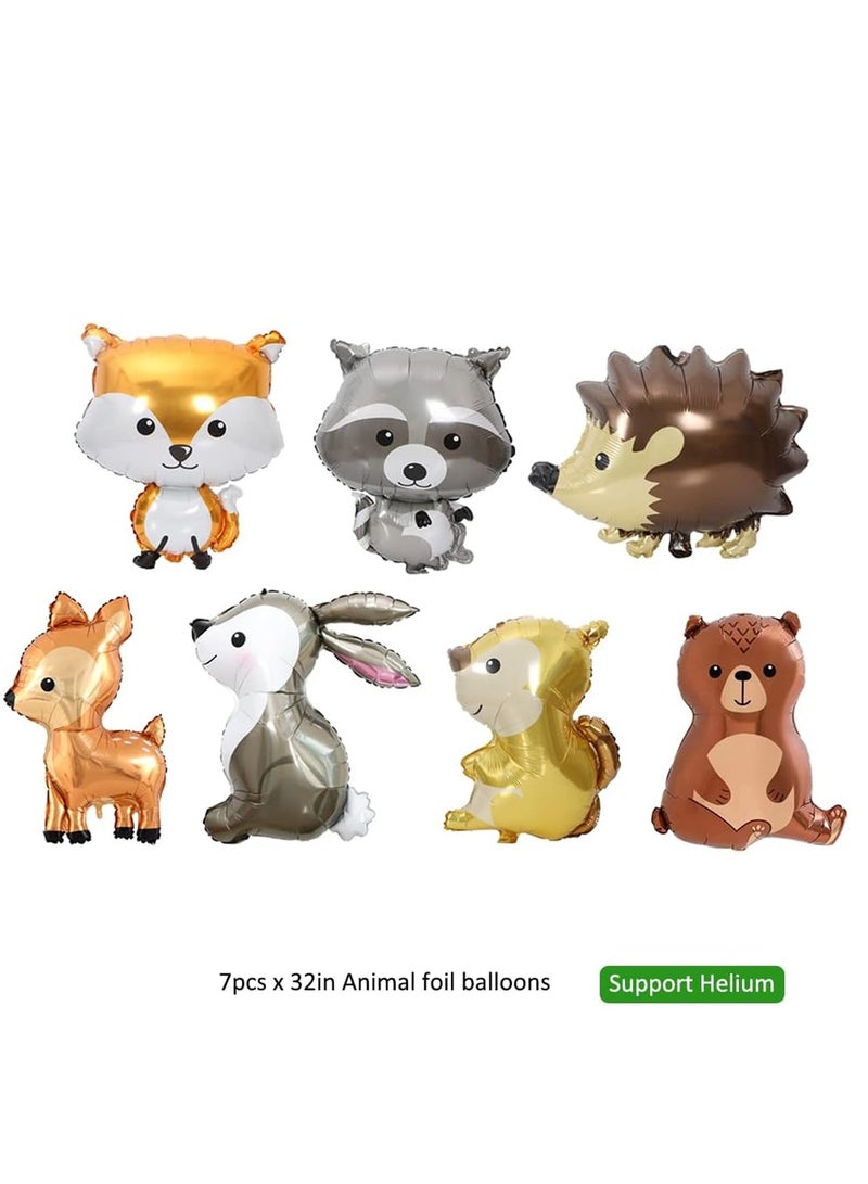 7-piece set of cartoon balloon toys featuring jungle animals, including foxes, squirrels, deer, hedgehogs, bears, and rabbits, aluminum foil balloons, birthday party decorations, anniversary toys, and home anniversary party decorations - Image 2