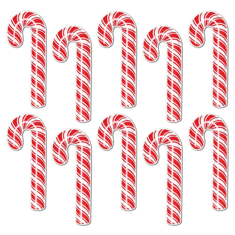 Beistle 10 Piece Paper Candy Cane Holiday Cut Outs For Christmas Party Decor, Red/White - Image 1
