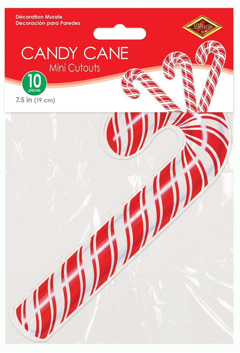 Beistle 10 Piece Paper Candy Cane Holiday Cut Outs For Christmas Party Decor, Red/White - Image 2