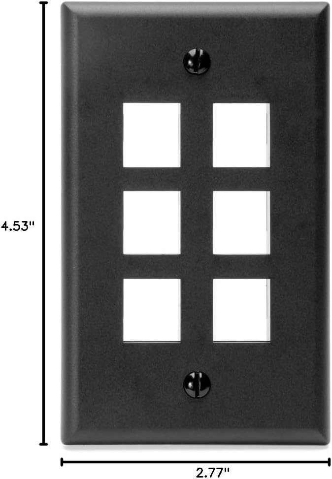 QuickPort Wallplate, Single Gang, 6-Port, 41080-6EP, Black