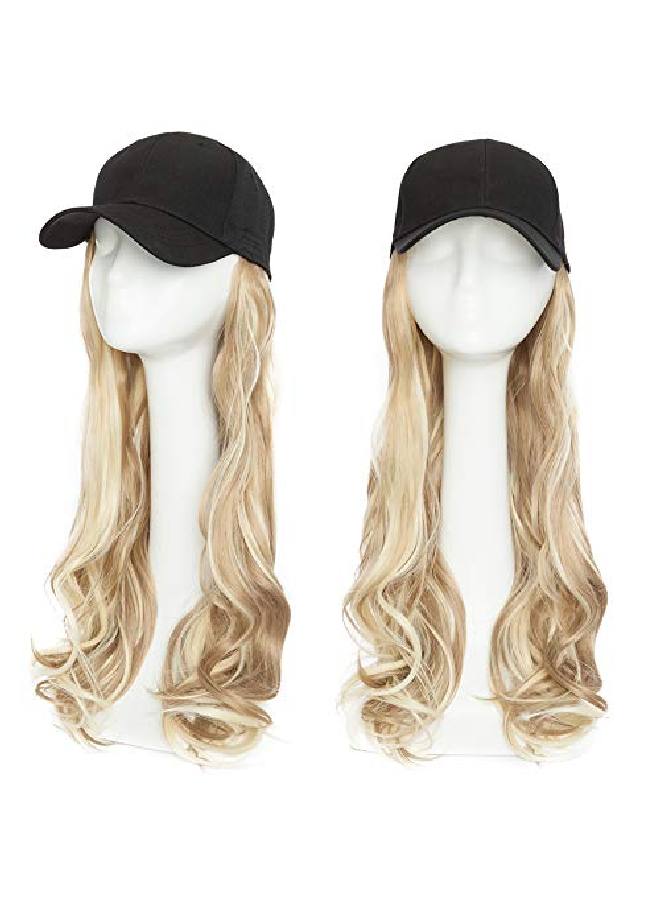 S-noilite Baseball Cap With Hair Extension Curly Long Wavy Corn Wave Hairpiece With Baseball Hat Attached Adjustable Cap Synthetic Yaki Hair Girls And Women (16”Curly Sandy Blonde & Bleach Blonde) - Image 3