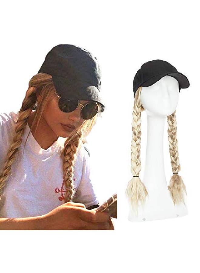 S-noilite Baseball Cap With Hair Extension Curly Long Wavy Corn Wave Hairpiece With Baseball Hat Attached Adjustable Cap Synthetic Yaki Hair Girls And Women (16”Curly Sandy Blonde & Bleach Blonde) - Image 2