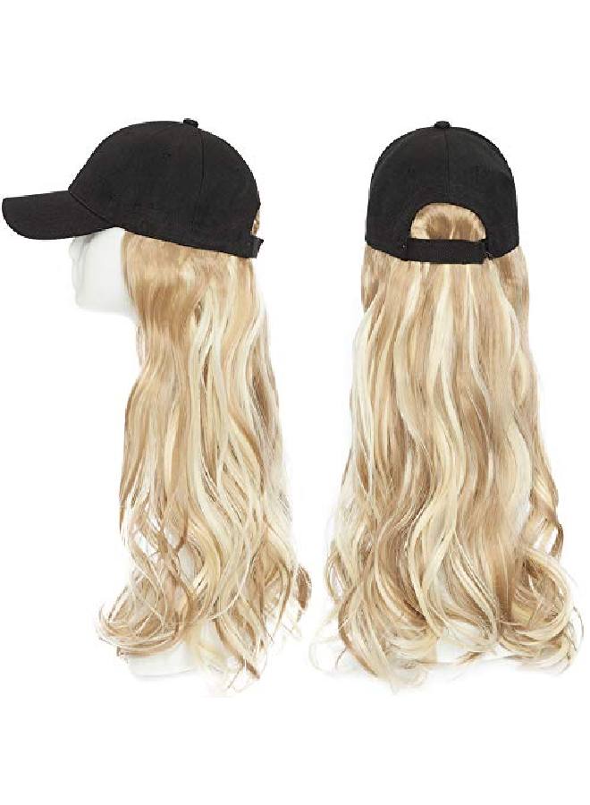 S-noilite Baseball Cap With Hair Extension Curly Long Wavy Corn Wave Hairpiece With Baseball Hat Attached Adjustable Cap Synthetic Yaki Hair Girls And Women (16”Curly Sandy Blonde & Bleach Blonde) - Image 4