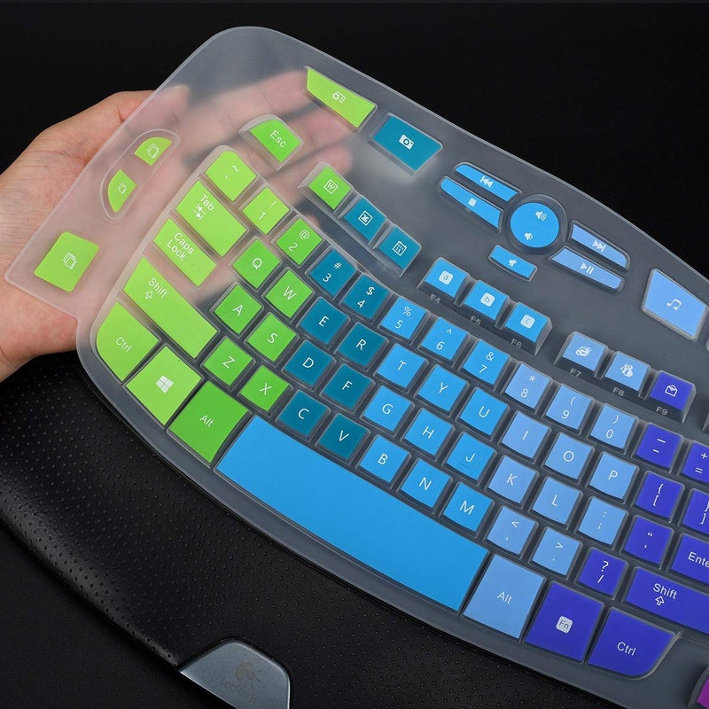 LEZE Keyboard Cover for Logitech K350 MK570 MK550 Wireless Wave Keyboard, K350 Wireless Wave Keyboard Accessories, Logitech K350 Keyboard Skin Protector - Rainbow - Image 2