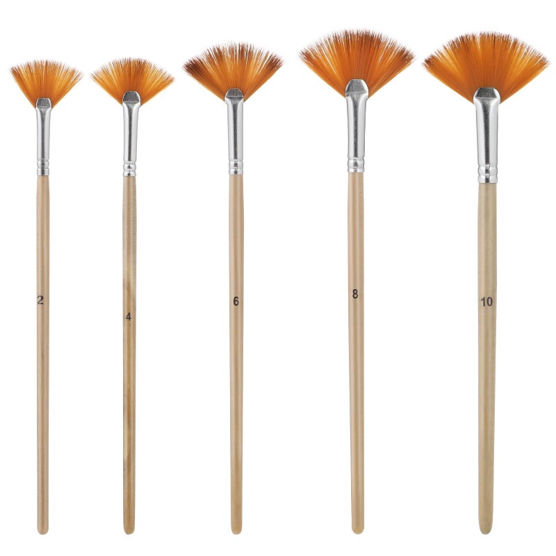 5 PCS Fan Brushes Paint Fan Brush for Painting Long Wood Handle Painting Brushes Paint with Nylon Hair Brushes Set Fan Brush for Acrylic Oil Watercolor Gouache Painting Kits