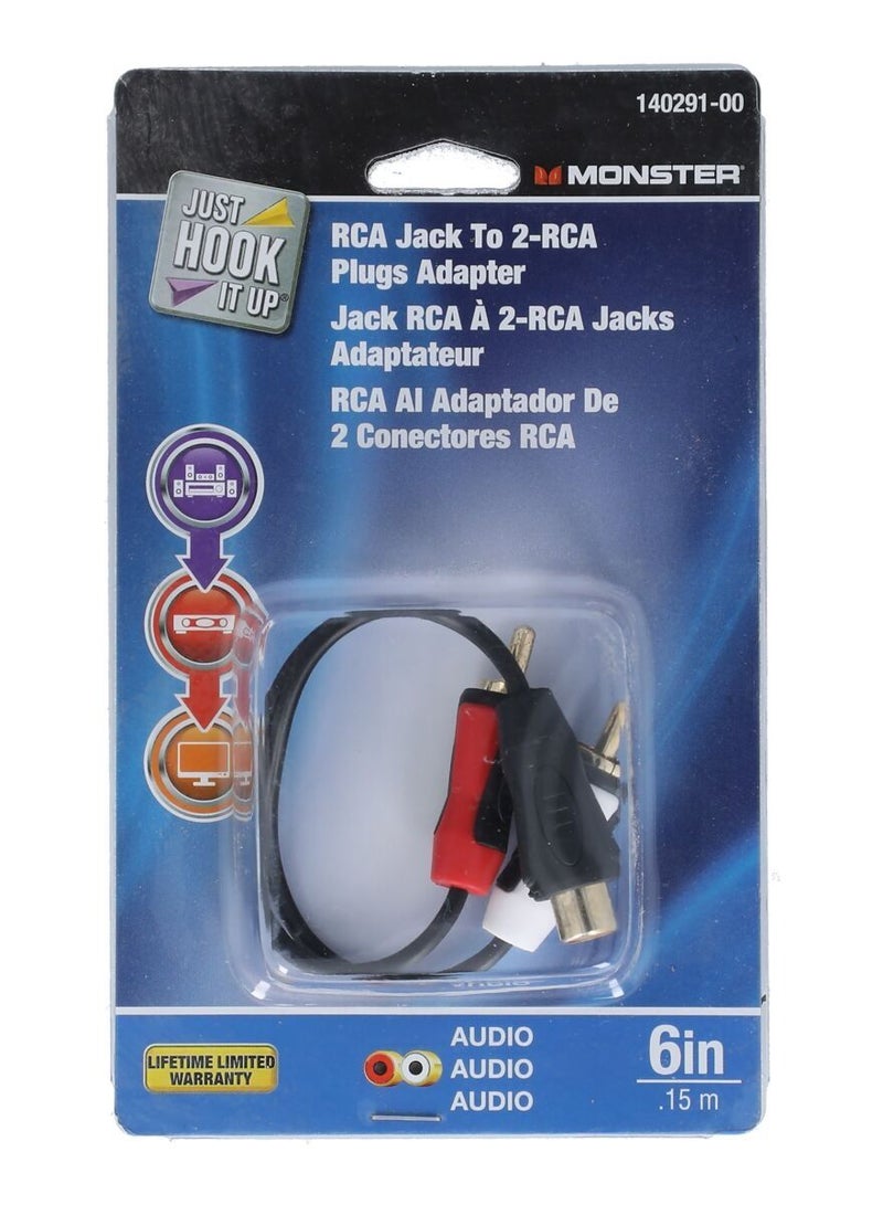 Monster Just Hook It Up RCA Jack to 2-RCA Plugs Adapter 6inch - Image 1