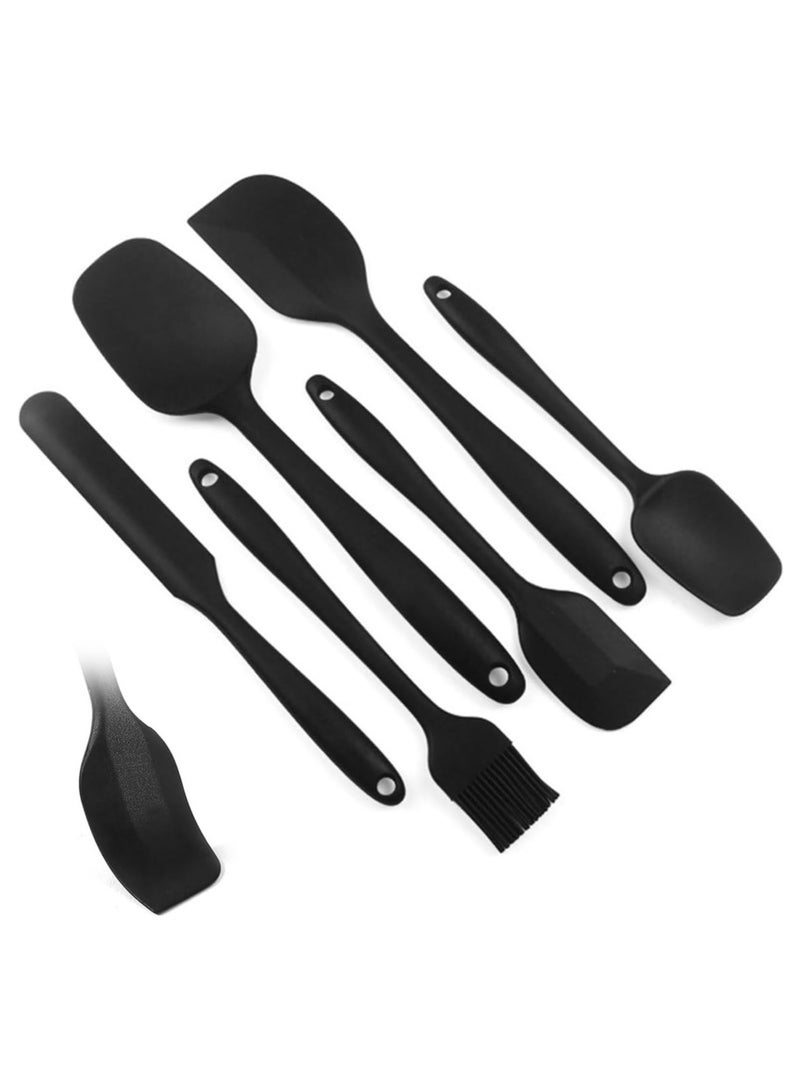 ECVV مجموعة ملعقة سيليكون 6 قطع ECVV® - أدوات مطبخ عالية الجودة مصنوعة من سيليكون مقاوم للحرارة وخالية من BPA للطهي، الخبز، الخلط، وكشط (أسود)