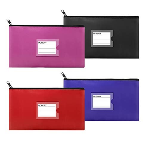 Sinzip 4 Pack Bank Deposit Money Bag, Heavy Duty Leatherette Security Zipper Wallet with Clear Window, Coin Bag, Cash Bag, Tool Pouch, Assorted Colors (4 Pack) - Image 1