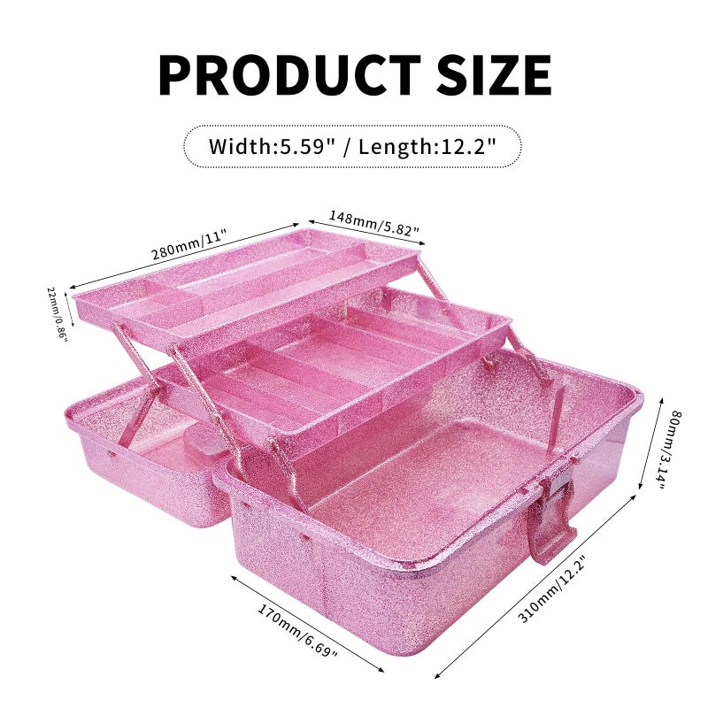 Saim Storage Bins,Three-Layer Multipurpose Art & Craft Storage Container,Carry Tackle Organizer,Medicine Cosmetic Art Supply Box for Art Supply Makeup Hair Accessories Painting Tools - Pink - Image 2