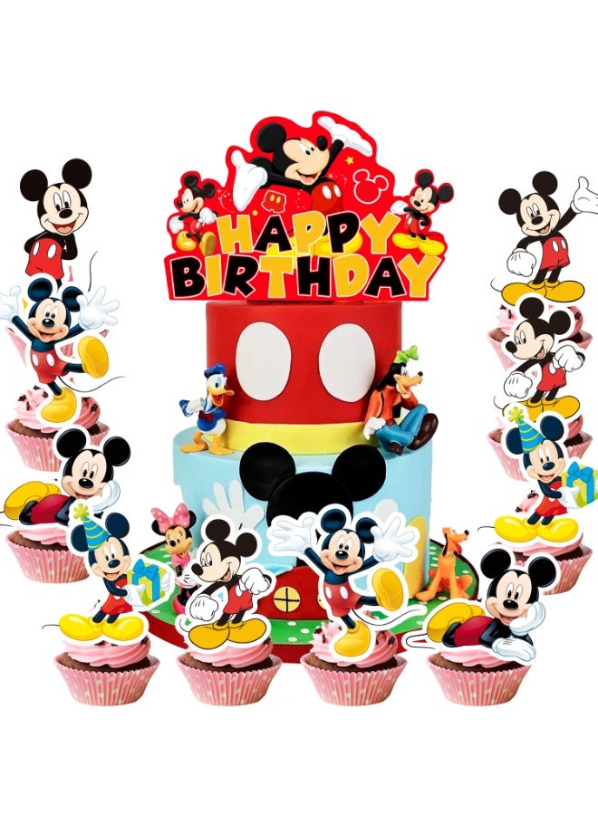 ميكي ماوس زينة كعكة ميكي ماوس، مجموعة زينة كعكة ميكي 13 قطعة - 1 زينة كعكة عيد ميلاد ميكي + 12 زينة كعكة صغيرة زينة عيد ميلاد ميكي ماوس - Image 1