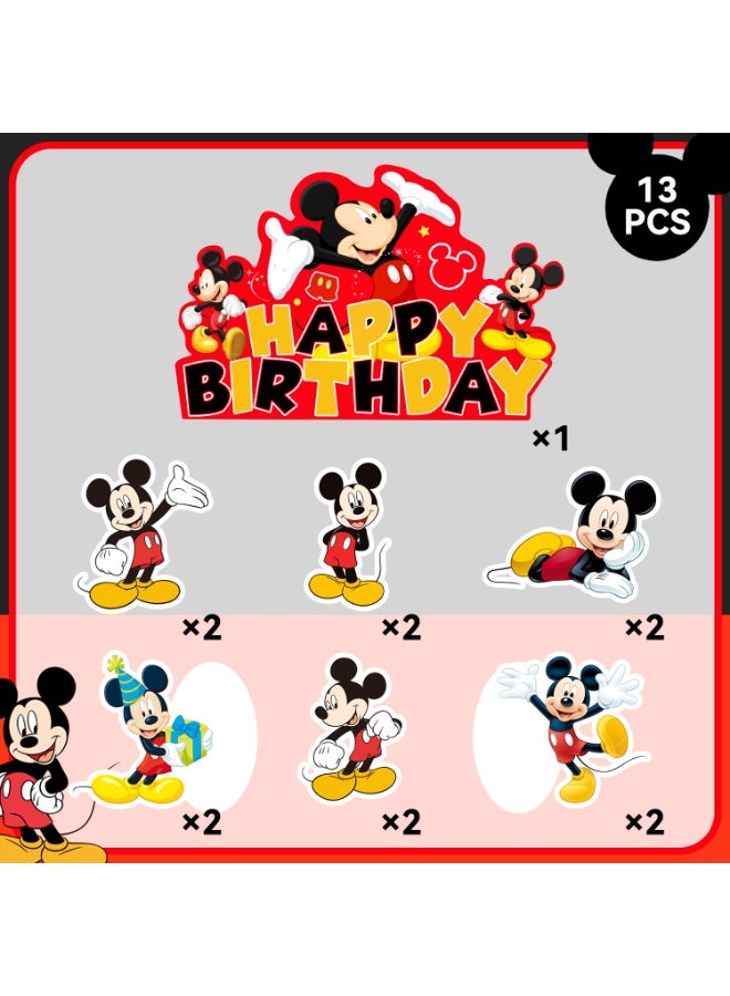 ميكي ماوس زينة كعكة ميكي ماوس، مجموعة زينة كعكة ميكي 13 قطعة - 1 زينة كعكة عيد ميلاد ميكي + 12 زينة كعكة صغيرة زينة عيد ميلاد ميكي ماوس - Image 2
