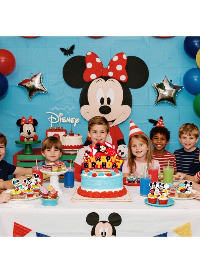 ميكي ماوس زينة كعكة ميكي ماوس، مجموعة زينة كعكة ميكي 13 قطعة - 1 زينة كعكة عيد ميلاد ميكي + 12 زينة كعكة صغيرة زينة عيد ميلاد ميكي ماوس - Image 4