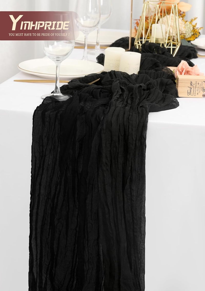 YMHPRIDE Pack of 10 Cheesecloth Table Runners Black, 90 x 300 cm - Rustic Gauze Fabric Boho Table Runner Cheesecloth Wedding Tablecloth for Wedding Party Bridal Shower Table Decoration - Image 4