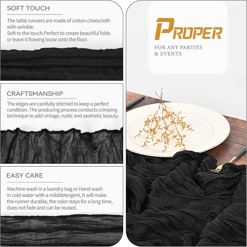 YMHPRIDE Pack of 10 Cheesecloth Table Runners Black, 90 x 300 cm - Rustic Gauze Fabric Boho Table Runner Cheesecloth Wedding Tablecloth for Wedding Party Bridal Shower Table Decoration - Image 2