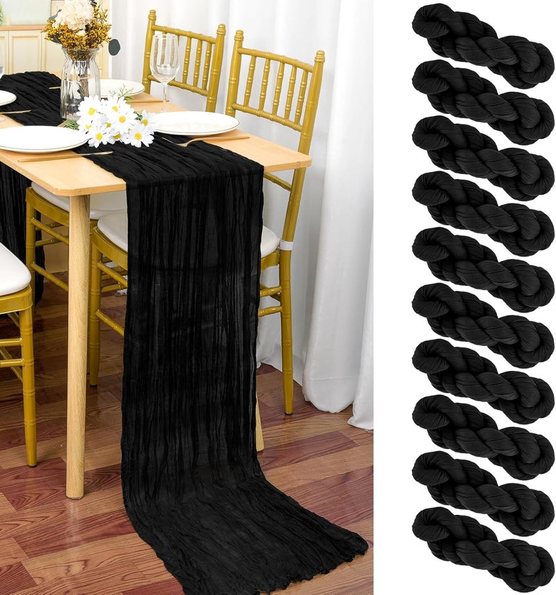 YMHPRIDE Pack of 10 Cheesecloth Table Runners Black, 90 x 300 cm - Rustic Gauze Fabric Boho Table Runner Cheesecloth Wedding Tablecloth for Wedding Party Bridal Shower Table Decoration - Image 1