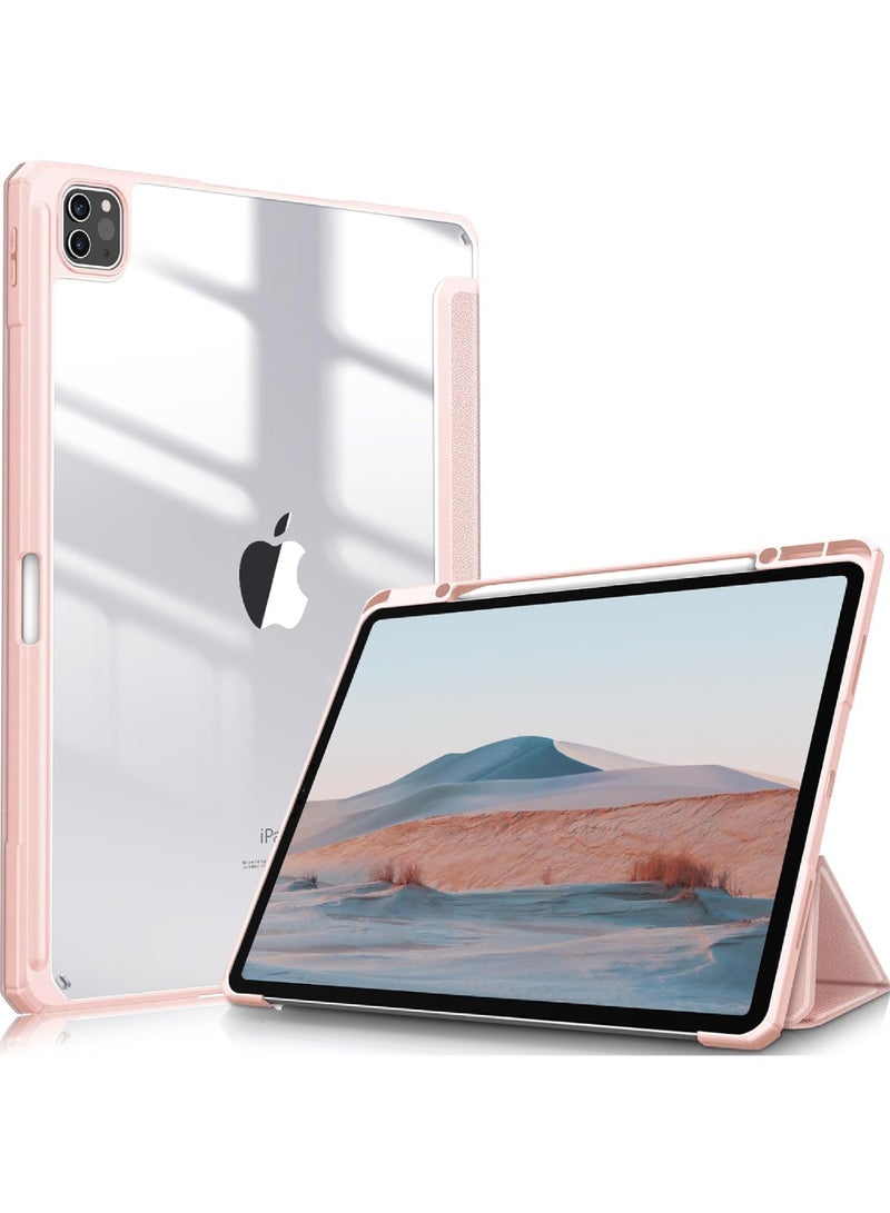 Rock Pow Case for iPad Pro 13 Inch Case M5 2025/ M4 2024, Smart Cover iPad Pro M5 M4 Case 13 Inch,Smart Slim Folio Stand Auto Sleep/Wake Cover, with Pencil Slot, Clear Transparent Back Shell for iPad Pro 13 Inch Pink - Image 1