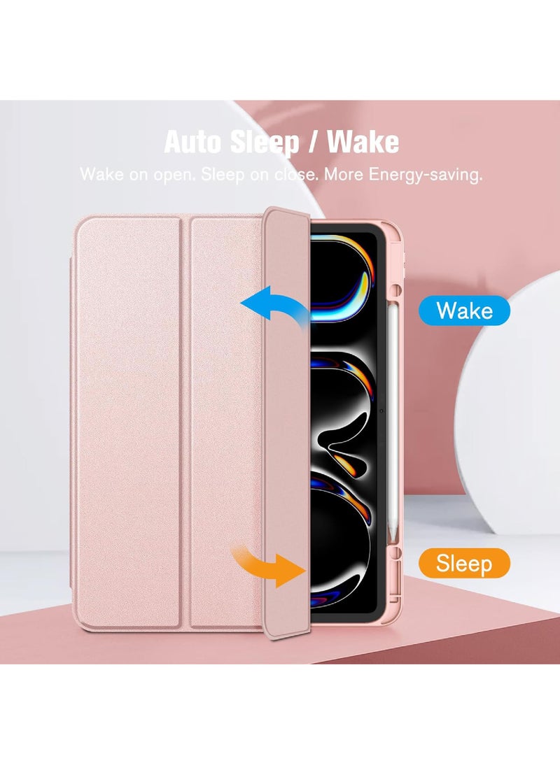 Rock Pow Case for iPad Pro 13 Inch Case M5 2025/ M4 2024, Smart Cover iPad Pro M5 M4 Case 13 Inch,Smart Slim Folio Stand Auto Sleep/Wake Cover, with Pencil Slot, Clear Transparent Back Shell for iPad Pro 13 Inch Pink - Image 3