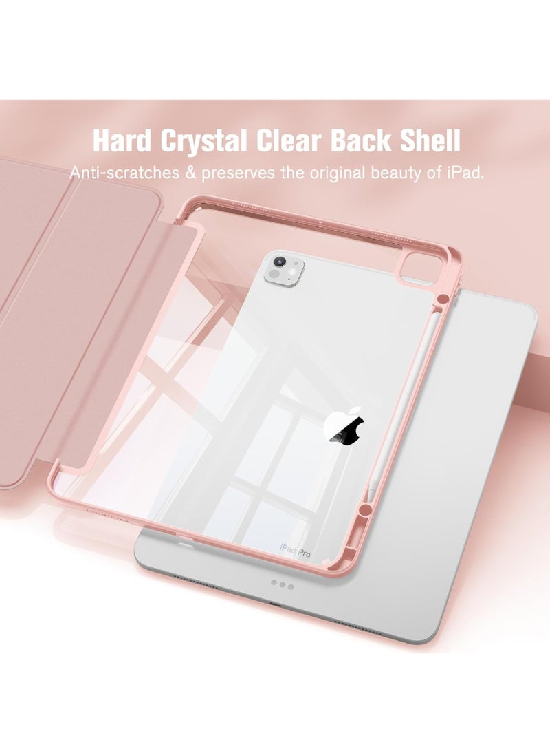 Rock Pow Case for iPad Pro 13 Inch Case M5 2025/ M4 2024, Smart Cover iPad Pro M5 M4 Case 13 Inch,Smart Slim Folio Stand Auto Sleep/Wake Cover, with Pencil Slot, Clear Transparent Back Shell for iPad Pro 13 Inch Pink - Image 5