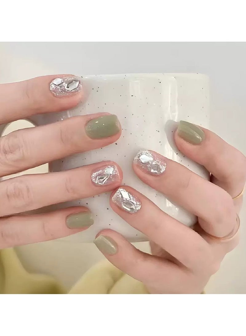 Goolsky أظافر لامعة خضراء قابلة للتثبيت - أسلوب حلو وبارد، أظافر مزيفة باللون الأخضر التفاحي 24 قطعة، قابلة لإعادة الاستخدام، للحفلات/الملابس العادية - Image 3