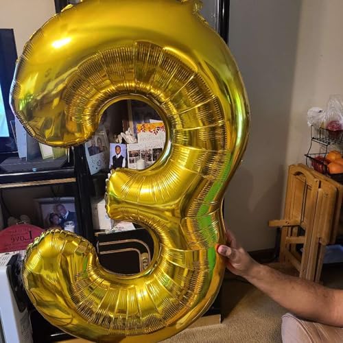 Smlpuame 40 inch Number Balloon 0-9 Gold Large Number 4 Balloons,Digital Balloons for Birthday Party Celebration Decorations Supplies, Helium Foil Number Balloons for Wedding Anniversary - Image 3