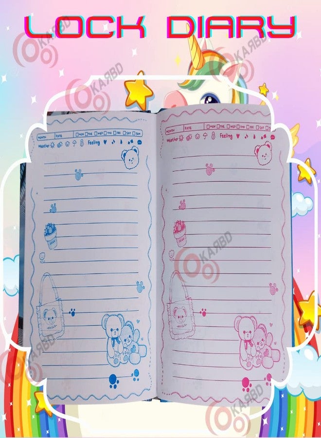 KARBD Unicorn Magic Crown Star Rainbow Color Cartoon Character Secret Lock Diary Big Size for Girls Boys Kids with Lock and Key Stylish Ruled Notebook Locker Diary with Cover Box (21x15x3.2 cm) - Image 5