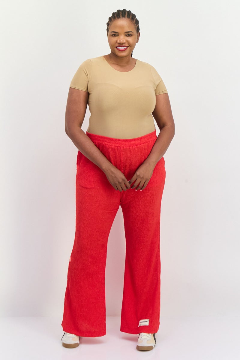 The Giving Movement Women Regular Fit Textured Wide Leg Pants, Red - Image 3