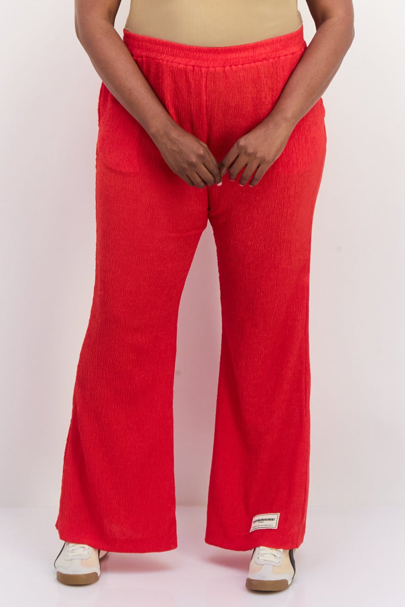 The Giving Movement Women Regular Fit Textured Wide Leg Pants, Red - Image 1