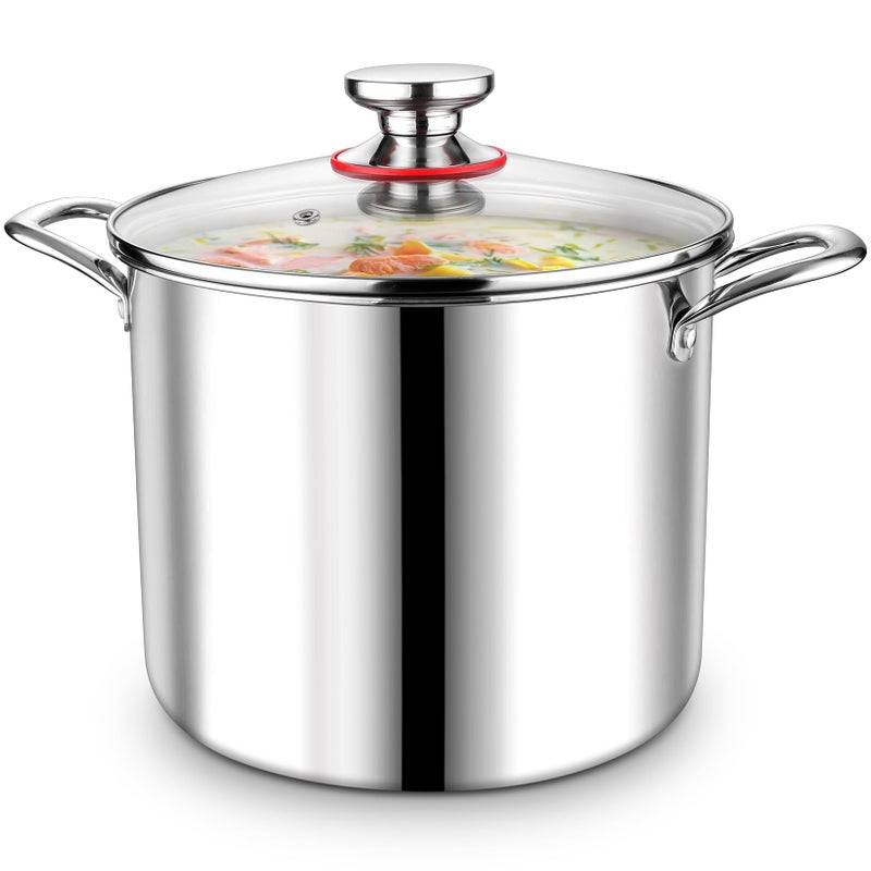 PP CHEF 10 Quart TriPly Stainless Steel Stockpot Stock Pot with Visible Lid for Soup Pasta Vegetable Induction Cooking Pot for All Stoves Sturdy  Double Handle Dishwasher Safe