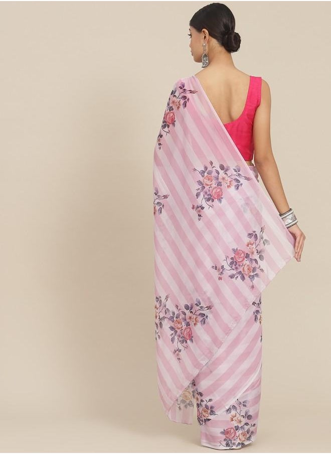 ISHIN Poly silk Women Pink Poly silk Saree with Printed pattern and features a neckline and secured with closure and styled in ideal for Festive moments — perfect for fashion-forward occasions.  - Image 2