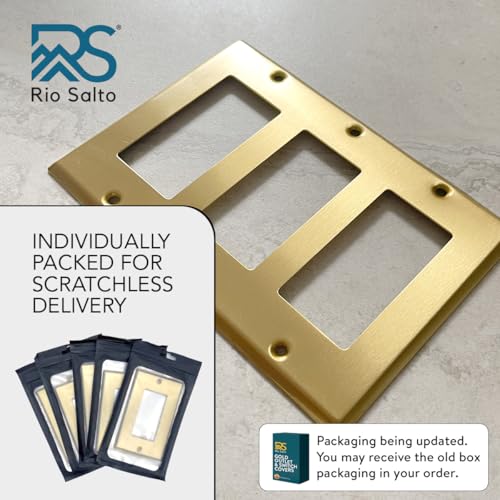 Rio Salto BRASS Metal Gold Triple Rocker Light Switch Wall Plate or Outlet Cover Wall Plate Decorator Receptacle Wallplate Rocker Covers 3 Gang Brushed Brass 6.35" x 4.3" Standard Size - Image 2