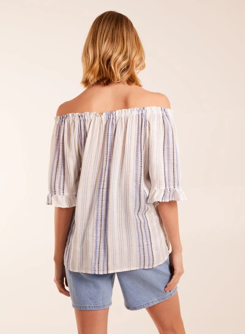 Blue Vanilla Lurex Strip Bardot Top