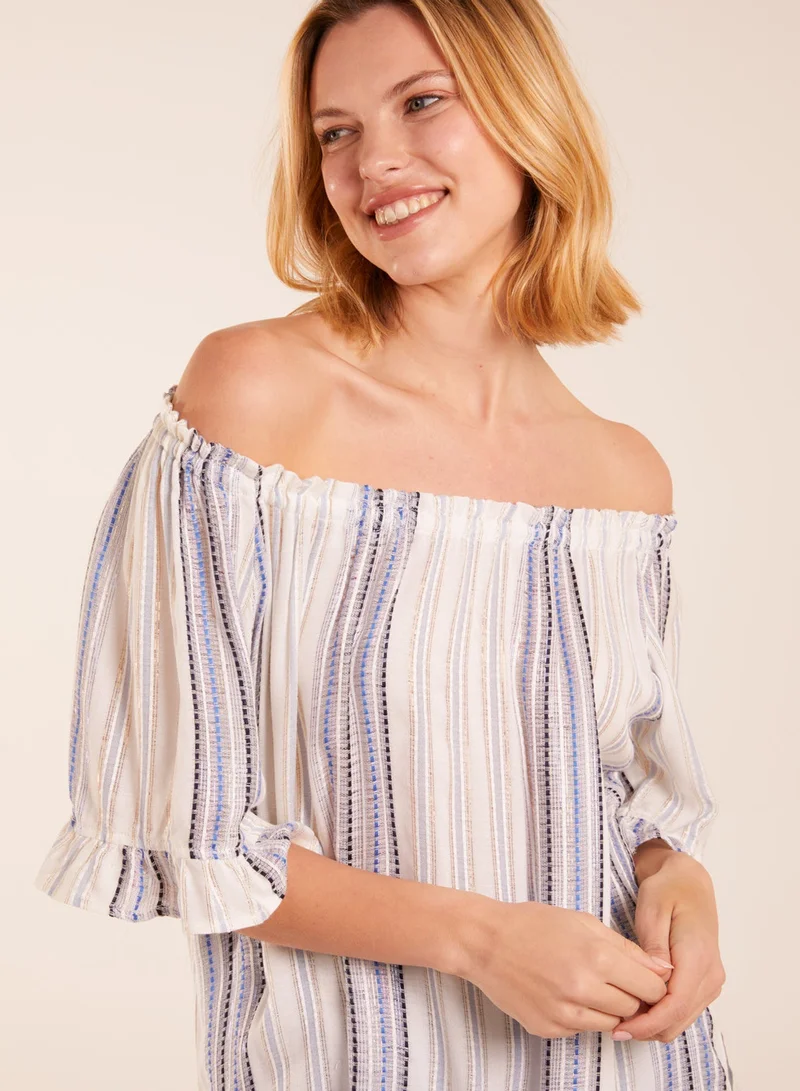 Blue Vanilla Lurex Strip Bardot Top