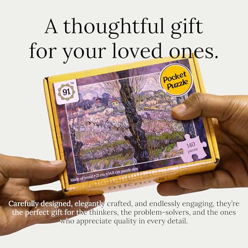 91Knots | View of Arles 140 Pieces Premium Wooden Pocket Puzzle for Adults & Teens | Classical Art Brain Teaser | Relaxing Mindfulness Game for Art Lovers - Image 4