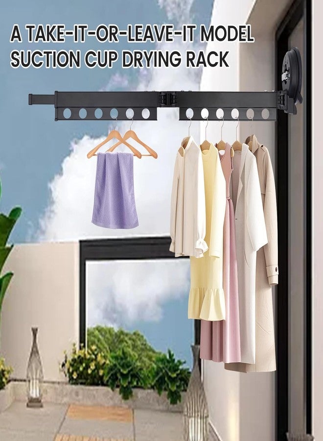 AMPLIN Aluminium Wall Mounted Premium Foldable Clothes Hanger Rack, Clothes Airer Retractable Collapsible Indoor Laundry Drying Rack with Suction Cup, Space-Saving Trifold Design,Black - Image 2