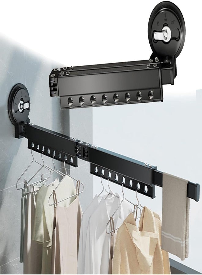 AMPLIN Aluminium Wall Mounted Premium Foldable Clothes Hanger Rack, Clothes Airer Retractable Collapsible Indoor Laundry Drying Rack with Suction Cup, Space-Saving Trifold Design,Black - Image 1