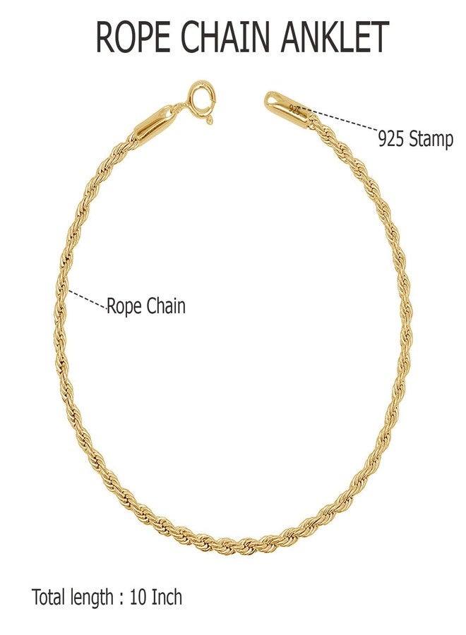 LeCalla 925 Sterling Silver Anklets For Women | 14K Gold-Plated 1.8MM Diamond-Cut Braided Rope Chain Ankle Bracelet | Anklet Ankle Bracelet Gift Jewelry for Birthday, Anniversary, Holidays 10 Inches, Made in Italy - Image 3