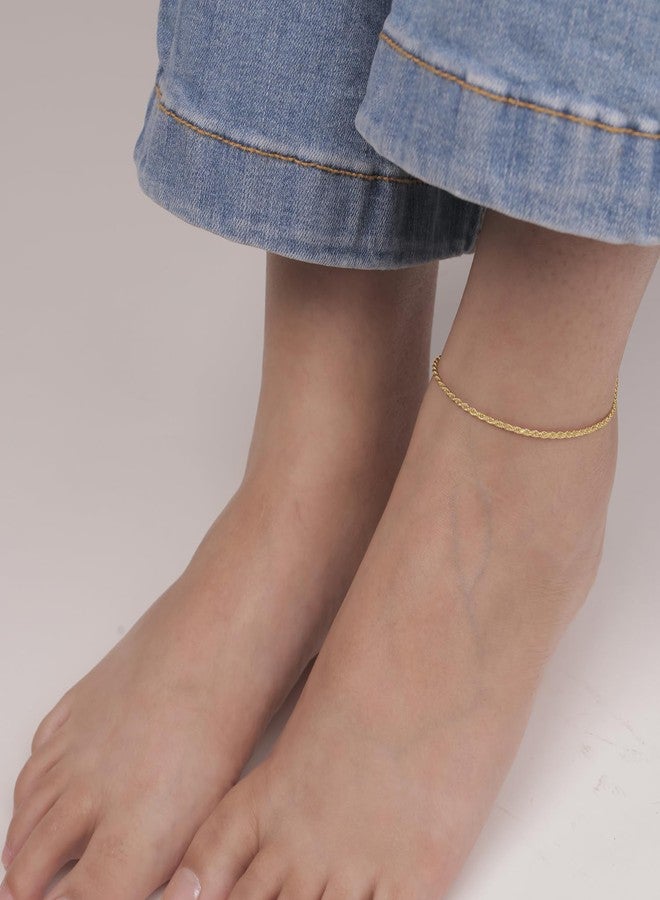 LeCalla 925 Sterling Silver Anklets For Women | 14K Gold-Plated 1.8MM Diamond-Cut Braided Rope Chain Ankle Bracelet | Anklet Ankle Bracelet Gift Jewelry for Birthday, Anniversary, Holidays 10 Inches, Made in Italy - Image 2