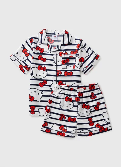 Matalan Girls White Hello Kitty Satin Pyjama Set