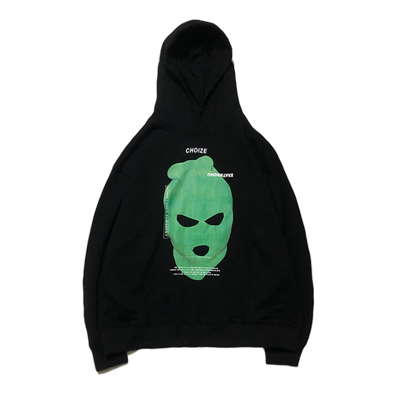 Cross-border American-style Hoodie Mens Hoodie High Street Trendy Loose Autumn and Winter All-match Ins Hong Kong-style oversize Print Black 
