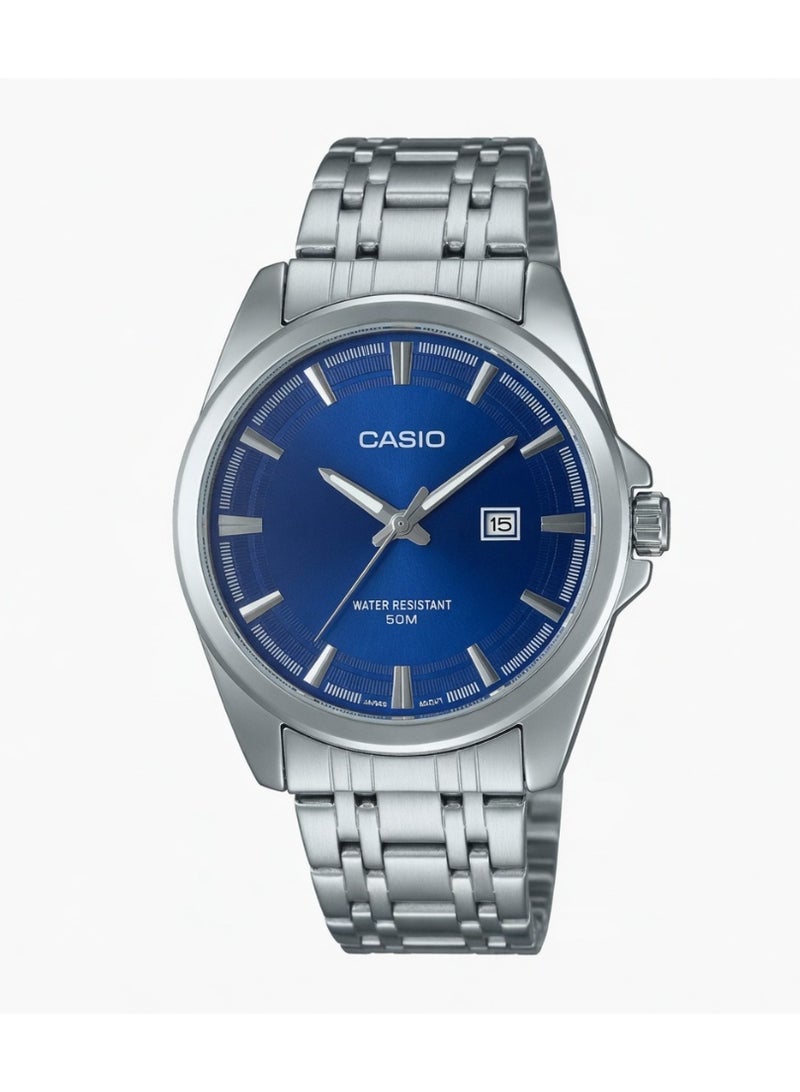 Casio Men's Classic Analog Watch - Blue Sunray Dial, Stainless Steel Band, 50M Water Resistant - MTP-1302D-2A2V