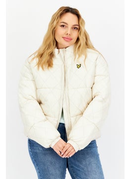 Lyle & Scott Women Embroidered Logo Puffer Jacket, Cream Combo  - Image 1