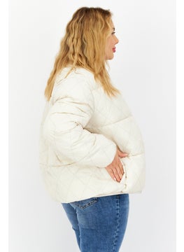 Lyle & Scott Women Embroidered Logo Puffer Jacket, Cream Combo  - Image 3
