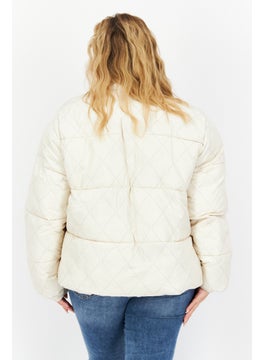 Lyle & Scott Women Embroidered Logo Puffer Jacket, Cream Combo  - Image 4