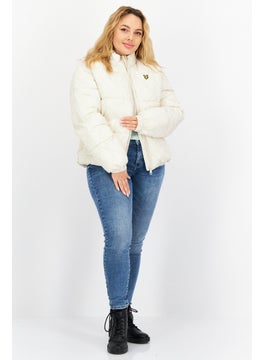 Lyle & Scott Women Embroidered Logo Puffer Jacket, Cream Combo  - Image 2