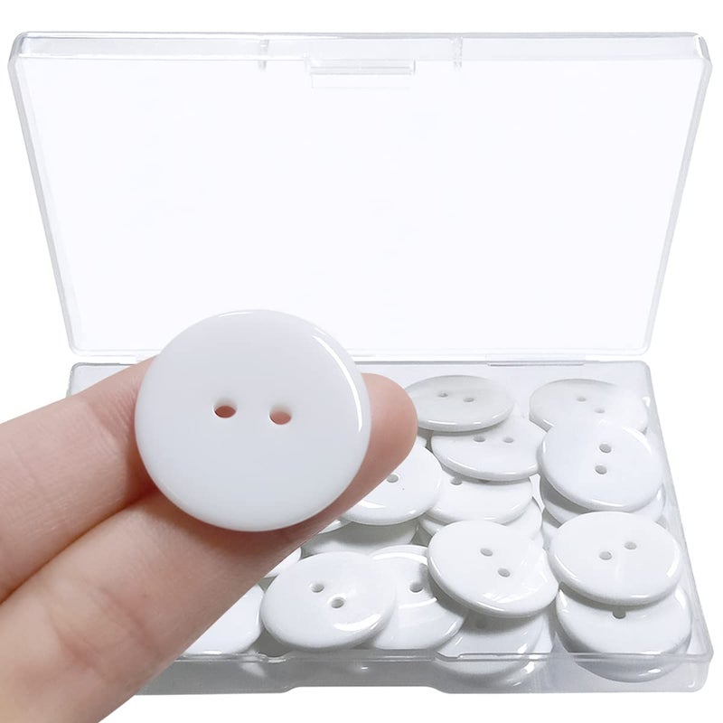 Tenalleys 50 Pcs Resin Buttons 2 Hole Buttons for Sewing Round Shirt Button Craft 1inch White 